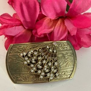 Gorgeous  Rhinestone Fan Goldtone Barrette France